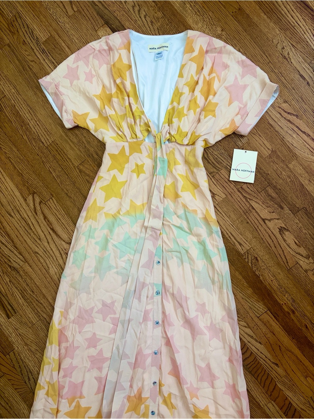 Mara Hoffman Pastel Yellow, Pink & Mint Star-Print Dress
